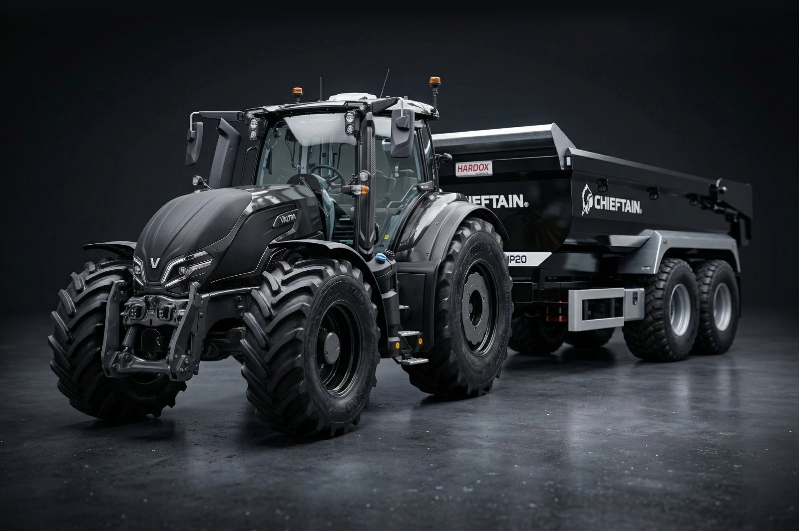 Chieftain HP20 dump trailer with Valtra tractor